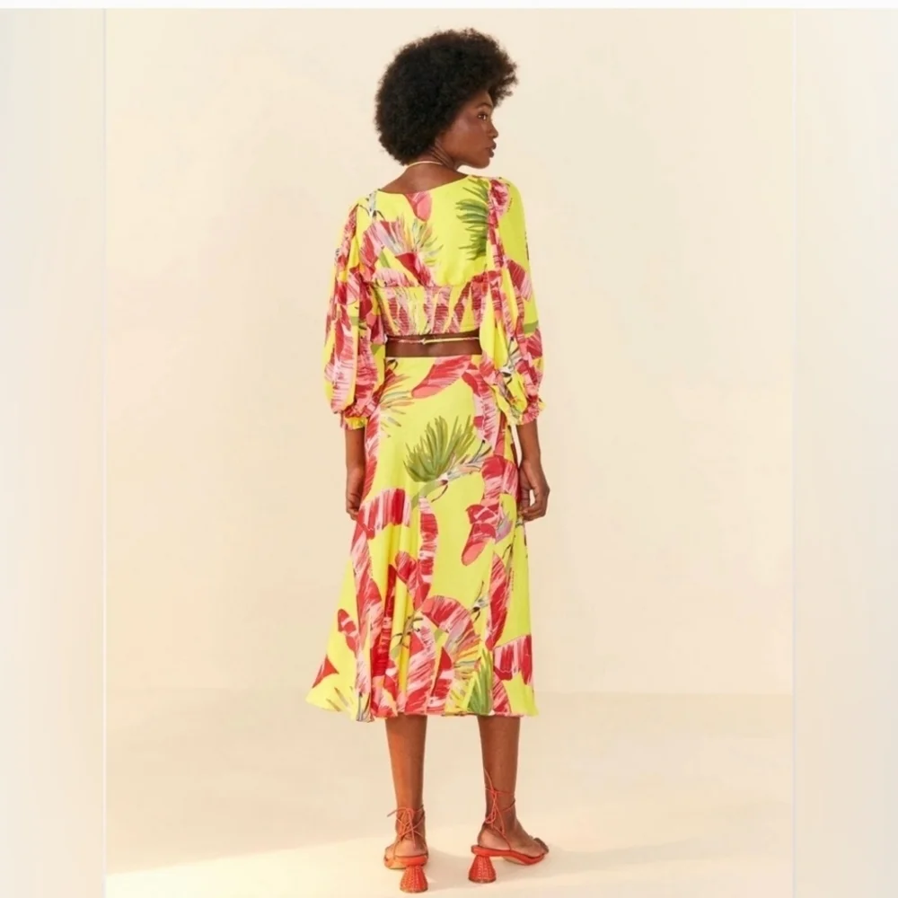 Farm Rio, Sweet Jungle Lime Crop‎ Top, Lime Yellow/Red/Pink, Size XS - Picture 4 of 16